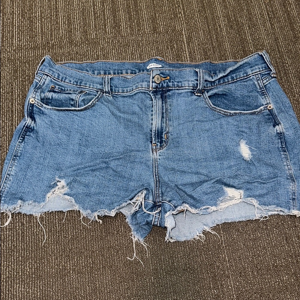 Old Navy Blue Boyfriend Jean Shorts Distressed Raw Hem